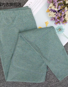 加护膝女士高腰秋裤中老年宽松春秋冬季保暖裤加厚衬裤女单件 绿条色