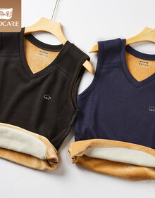 朵彩男士保暖背心男加绒加厚保暖内衣上衣青年贴片护胸马甲打底秋衣德