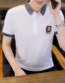 NDGK潮牌Polo衫男2024夏新款韩版修身青少年时尚潮流拼色刺秀体恤上衣 白色 XL