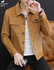 时尚休闲加绒保暖夹克衫春秋装修身短外套褂子男生衣服上衣 棕色薄款