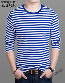 安娜堡男装男士时尚舒适百搭纯棉海魂衫 蓝色 175建议体重135-150斤