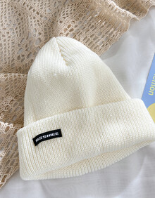 针织毛线帽子女秋冬季韩版潮牌百搭日系贴布字母瓜皮帽冬天保暖 白色