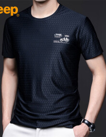 吉普（JEEP）短袖T恤男夏季冰丝透气男士休闲运动潮牌凉感衣服男装 黑色 XL 