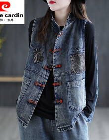 【开春新品】皮尔卡丹美丽高档女春装复古民族风盘扣马甲2021春秋女外