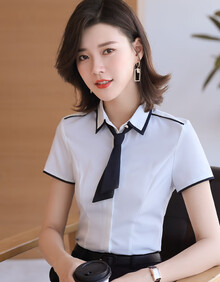 春夏天穿的女生短袖职业装新款女士方领白衬衣酒店前台工装工作服
