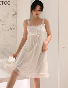 moxtoc春夏睡衣女带胸垫抹胸吊带睡裙蕾丝女士公主风睡衣 白色 s(建议