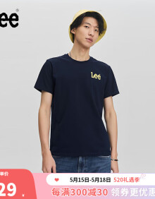 Lee商场同款24春夏修身版圆领Logo印花男短袖T恤 藏青色 L 