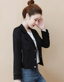 女生短装外套秋装短款小西装上装女2021年上衣流气质夹克衫上装 黑色