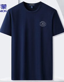 罗蒙（ROMON）短袖T恤男士2024夏季休闲百搭透气打底衫男装LM2420 藏青 XL 