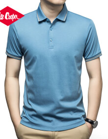 Lee Cooper品牌短袖POLO衫男士夏季薄款轻商务休闲上衣翻领打底衫半袖体恤 灰蓝 单件 XL码