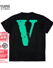 VLONE【美式】大V短袖T恤男 夏季新款圆领宽松五分袖ins情侣装潮牌男装 黑色 S（尺码偏大130斤以内）