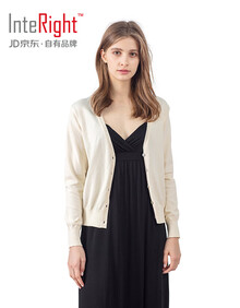 INTERIGHT女式深V领长袖毛衣针织开衫 象牙白 L