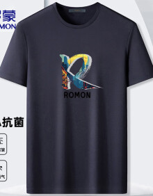 罗蒙（ROMON）短袖T恤男夏季潮流休闲上衣纯色百搭圆领短袖LP015 蓝色 XL 