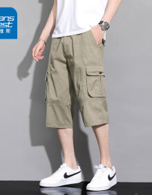 真维斯（Jeanswest）大码工装七分裤男士夏季多口袋宽松直筒纯棉短裤美式休闲裤子男 卡其色 XL