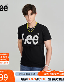 Lee商场同款经典色大Logo印花圆领男款短袖T恤潮流LMT0065673RX 黑色 XXL
