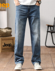 吉普（JEEP）牛仔裤男夏季直筒男裤潮流宽松休闲裤子男士百搭长裤 蓝色 32 
