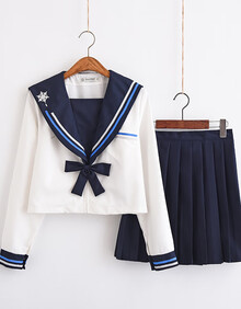 日系正统不良少女jk制服二本套装学生装校服班服水手服可爱软妹百褶裙学院风套装 蓝白雪花二本长袖套装 M