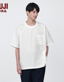 无印良品（MUJI）男式 凉感 圆领短袖T恤 男士打底衫男款 AC1W5A4S 白色 L (175/100A)