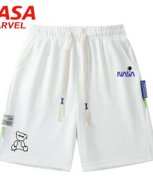 NASA MARVEL短裤男夏季五分裤休闲中裤弹力百搭宽松运动情侣款 白色 XL