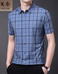 MAYOR雅戈尔格子短袖衬衫男士夏季薄款潮流半袖寸衣服商务男装休闲格纹 蓝色 180/XL
