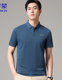 罗蒙（ROMON）冰丝短袖t恤男夏季商务短袖男正装休闲POLO.衫男装 蓝色 XL 