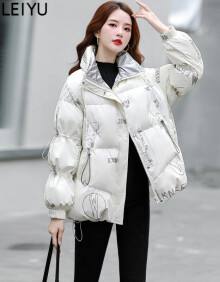 LEIYU羽绒服女短款加厚冬季新款女装原创潮流时尚亮面立领外套 白色 S