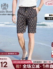 Raidy Boer/雷迪波尔【数码印花】男士夏季修身薄款休闲短裤 4011 黑花 32（32）