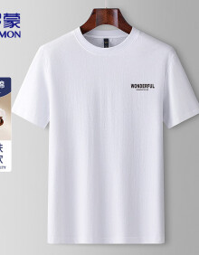 罗蒙（ROMON）短袖T恤男士夏季简约纯棉印花圆领短袖休闲打底衫男装CQ07白色XL