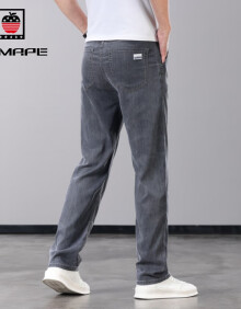 AEMAPE美国苹果高端高端天丝牛仔裤男夏季薄款宽松直筒冰丝超薄黑灰色休 608黑灰色 28(2.1尺)