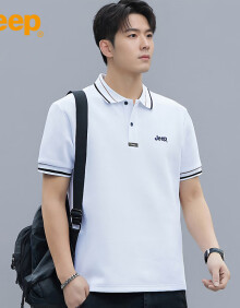 吉普（JEEP）短袖T恤男夏季Polo商务休闲衫男士宽松凉感衣服男装 白色 4XL 