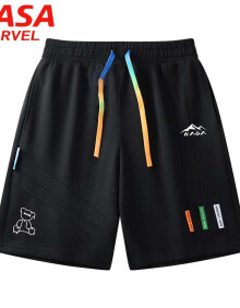 NASA MARVEL短裤男夏季五分裤休闲中裤运动弹力宽松潮流情侣款 黑色 XL 
