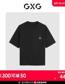 GXG男装 龚俊同款 商场同款多色基础设计圆领短袖T恤24年夏新品 黑色 175/L