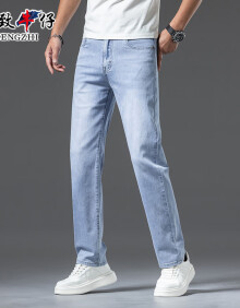 增致牛仔（ZENGZHI）男装弹力牛仔裤 宽松直筒薄款百搭长裤 砂浅蓝 30码