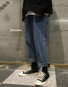 春秋韩版港味学生复古直筒高腰牛仔裤女大码胖mm宽松阔腿长裤牛仔裤女宽松型学生原宿风韩版 蓝色 2XL码【135-150斤】