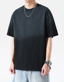 布衣传说男士T恤纯棉短袖半袖宽松圆领夏季打底衫 DT10674渐变黑 XL