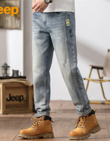 吉普（JEEP）牛仔裤男夏季宽松休闲长裤潮流直筒裤子男士百搭男裤 浅蓝色 36 