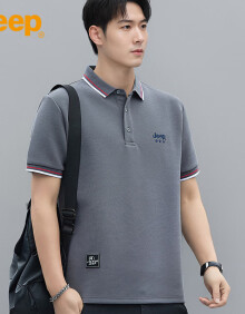 吉普（JEEP）短袖T恤男夏季Polo商务休闲衫男士宽松凉感衣服男装 灰蓝 XL 