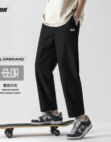 CLOR冰丝裤子男士运动直筒休闲裤夏季薄款宽松透气九分裤CL02黑色XL