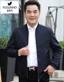 富贵鸟中年夹克男2019春季新款休闲商务男士外套父亲装 40岁中老年上衣服60岁秋装加肥加大爸爸装 藏青色 L