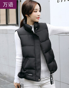 2019新款棉马甲女秋冬装韩版短款学生棉衣棉服外套女装无袖背心坎肩万语 黑色 L【建议95-110斤】