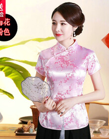 中式旗袍上衣促销走秀活动礼仪汉服梅花龙凤演出服上衣女 梅花粉色 s