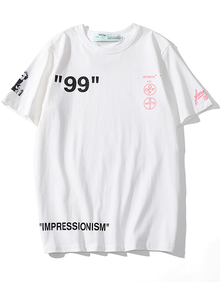 远离单调 2019夏季新品 潮牌同款 off  短袖t恤经典99s圆领简约百搭男女同款 白色 XL