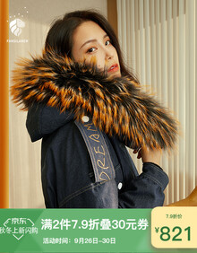 范思蓝恩 貉子毛领连帽羽绒服女新款仿牛仔小个子短款冬季外套 藏青色 M