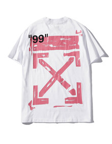 远离单调 正品潮品同款 短袖18ss 时尚潮牌黑白基础款素描立体箭头休闲情侣 白色 L/175