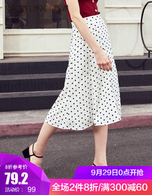 西遇2019夏季新款女装时尚波点荷叶边高腰休闲半身裙女夏10790659 白色 26