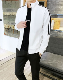 运动套装男外套2019秋冬新款休闲运动夹克衣服卫衣男跑步训练服 105-白色 3XL