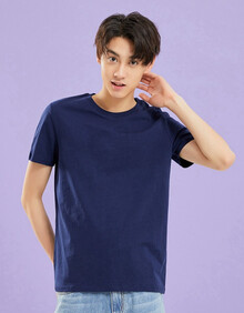 【爆款】banggo 白色短袖t恤男士夏季休闲百搭舒适纯色半袖体恤打底衫 深军蓝 170/92A