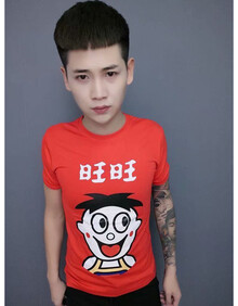 套装男 夏季新款t恤社会精神小伙旺仔牛奶短袖男快手网红人旺旺上衣