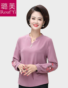 中老年女装妈妈装大码婆婆装服装新款衣服春秋装新品奶奶装老年人中年妇女春秋季打底衫上衣T恤2116-3 香芋紫 3XL建议125-140斤.