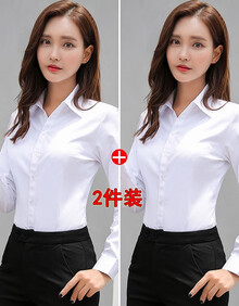 2019长袖衬衫女商务休闲职业装白色正装女士衬衣工作服上衣修身OL酒店工装 V2655纯白V领+V2655纯白V领 36/M